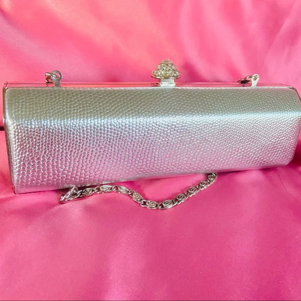 Silver lizard embossed evening bag clutch